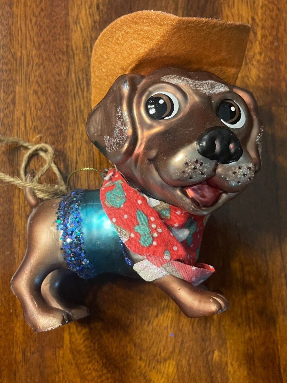 Labrador Retriever Dog Cowboy Glass Christmas Tree Ornament 4"